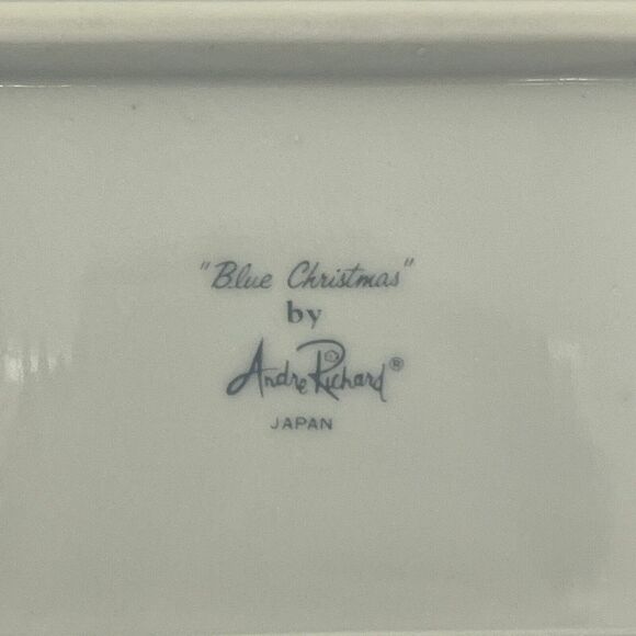 Vintage Andre Richard Blue Christmas Cup & Plate Set Snow Gold Trees Japan - Picture 10 of 10